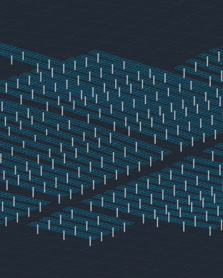 3D illustration of the layout of a utility-scale solar power plant on PVcase Ground Mount.
