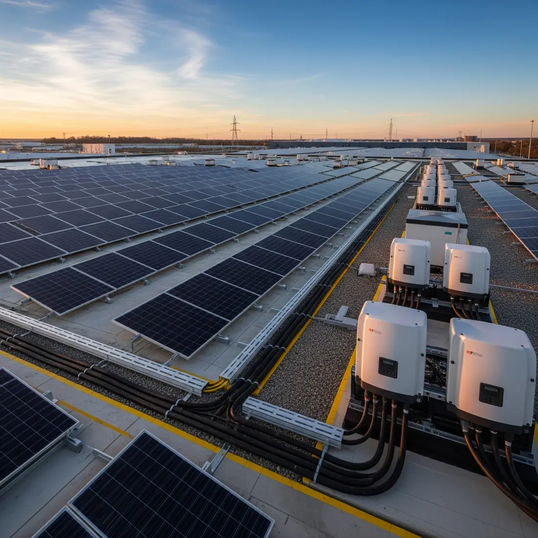 Image of an industrial rooftop solar system.